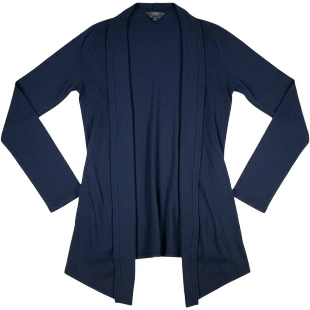 Mix by 41 Hawthorn Cardigan Open Front Draped Navy Blue Large Rayon Blend Womens